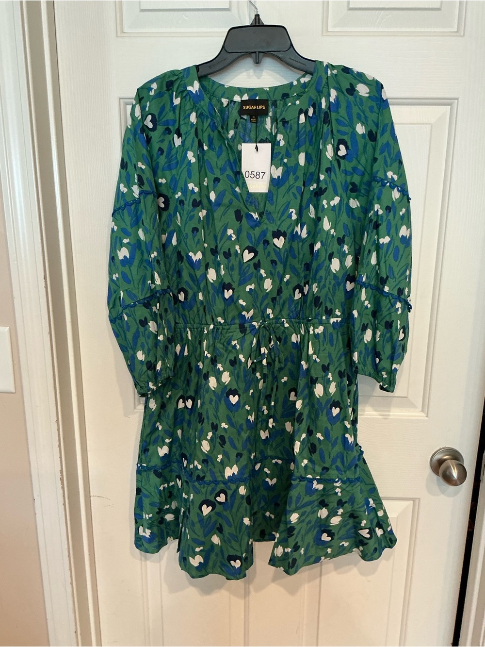 Sugarlips Green Floral Heart Print Tie-Waist Kids Dress